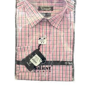 Salient Mens Slim Fit Pink Plaid Dress Shirt Long Sleeve Size MED  New With Tag